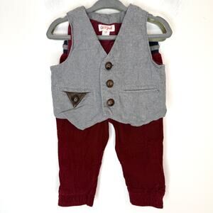 Cat & Jack Baby Boy Vest Corduroy Pants Holiday Christmas Set Size 12 Months